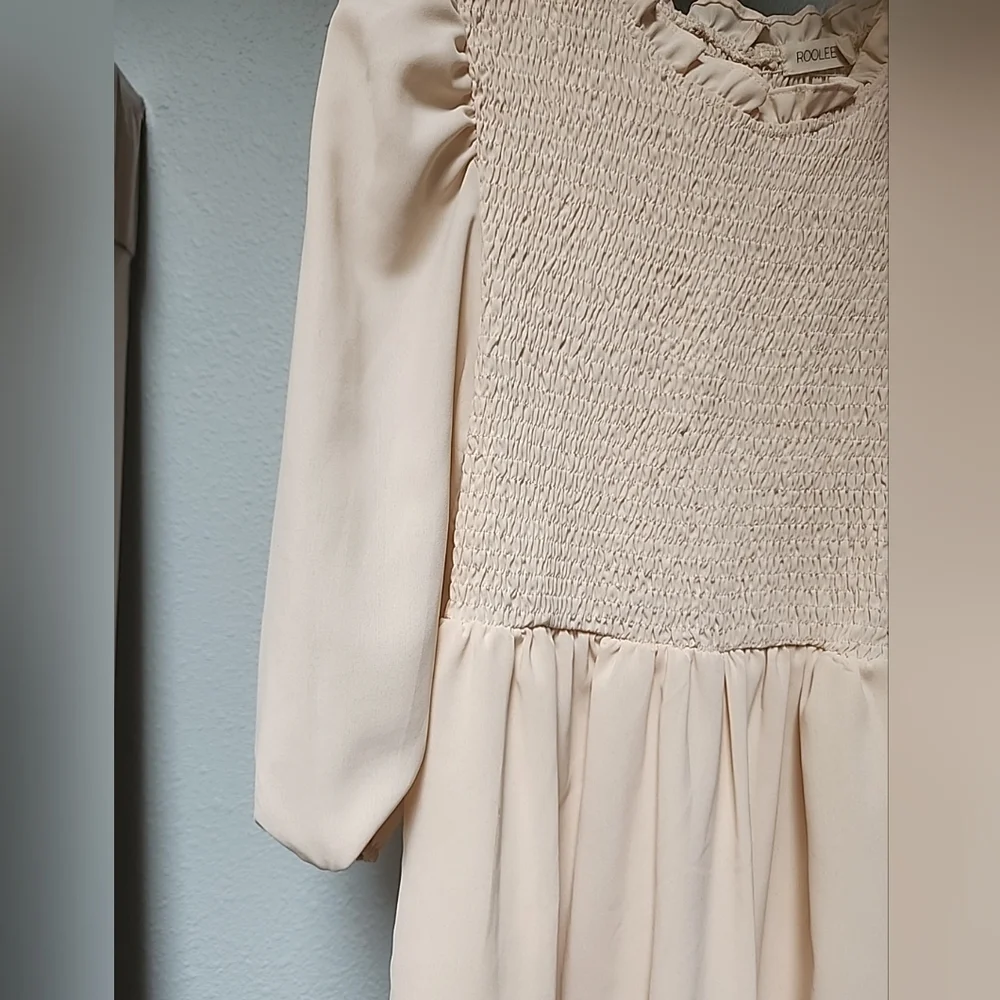 Roolee Smocked Cream Midi Dress - Picture 2 of 4